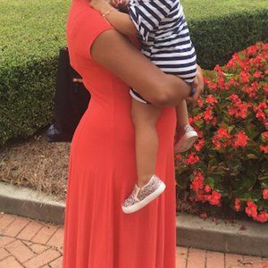 Michael Kors Coral Large Maxi Dress Flare Skirt w/ Slit